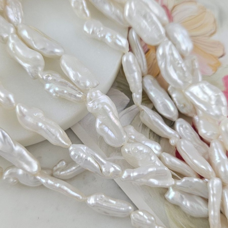 1 шт. Жемчуг Бива натуральный речной 7-10х13-20 мм,  белый А+ (7636)  купить с доставкой по России | Интернет-магазин Viva Beads