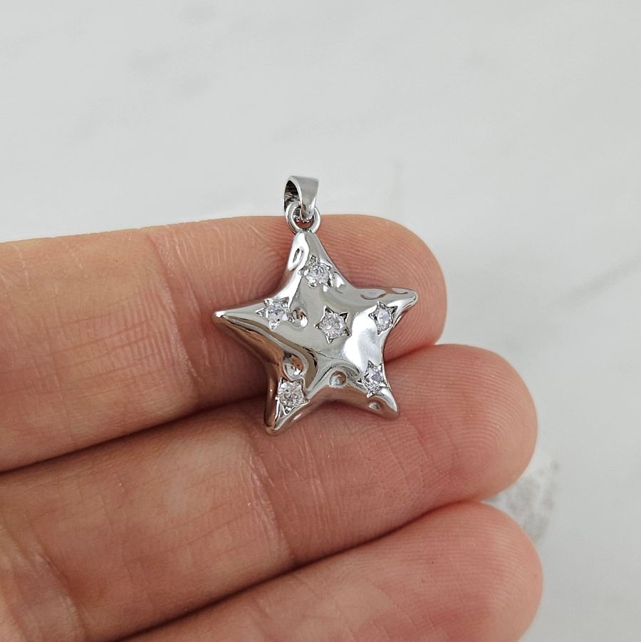 Подвеска Звезда 18.3x17 мм с фианитами, родиевое покрытие (10115-Р) купить с доставкой по России | Интернет-магазин Viva Beads