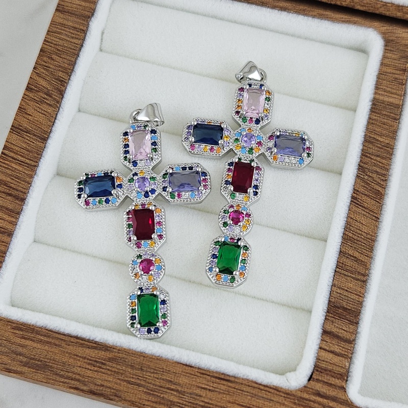 Подвеска Крест с фианитами 42.5х24.7 мм, микс цветов, родиевое покрытие (9507-МИКСР) купить с доставкой по России | Интернет-магазин Viva Beads