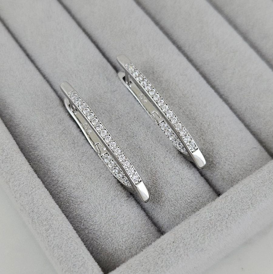 Швензы с английским замком удлиненные 32.5х2.3 мм с фианитами, родиевое покрытие (10205-Р) швензы для серег купить с доставкой по России | Интернет-магазин Viva Beads