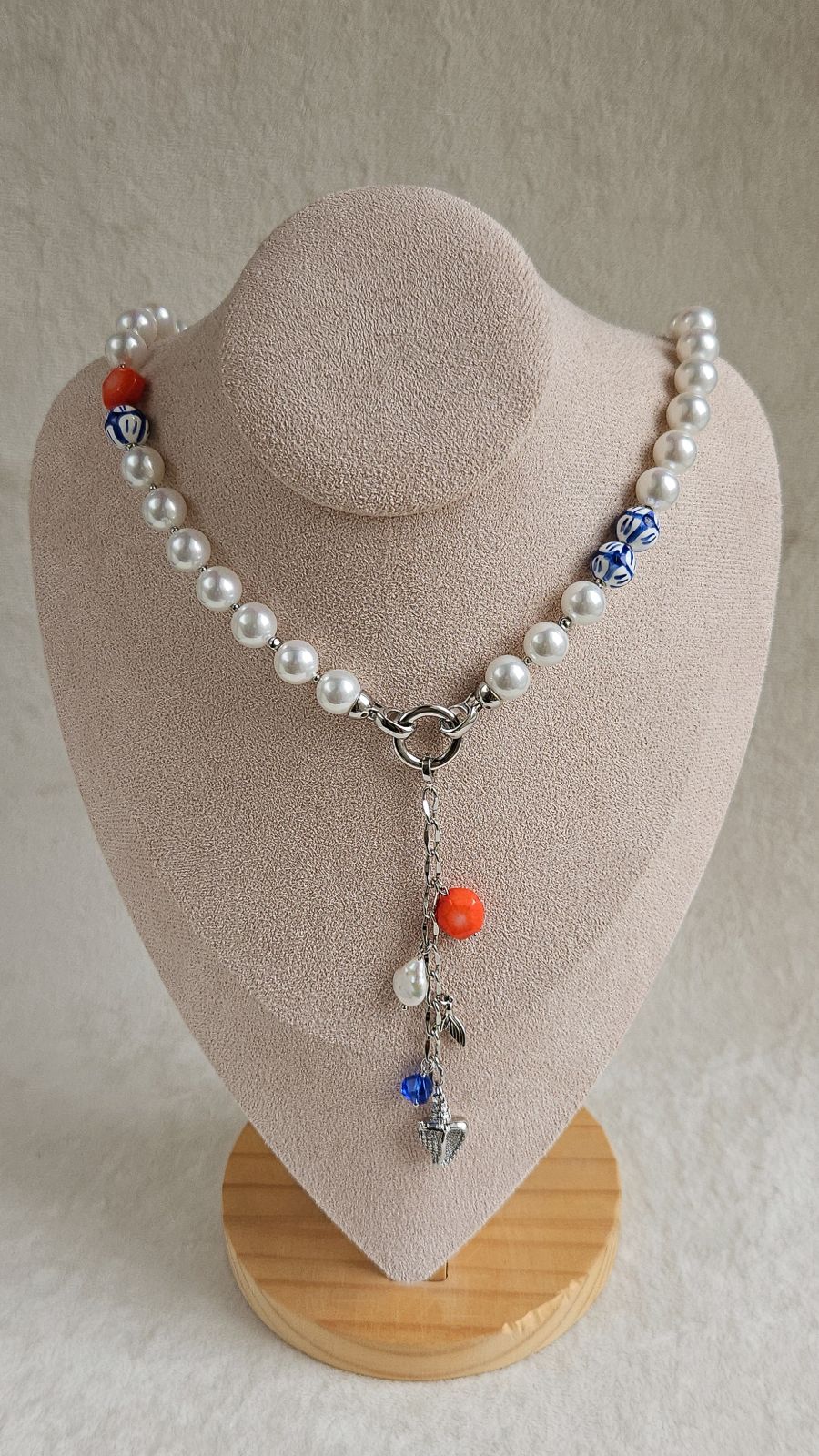 Колье-галстук из Майорки, коралла и керамики в морском стиле, набор материалов (НАБОР-88)