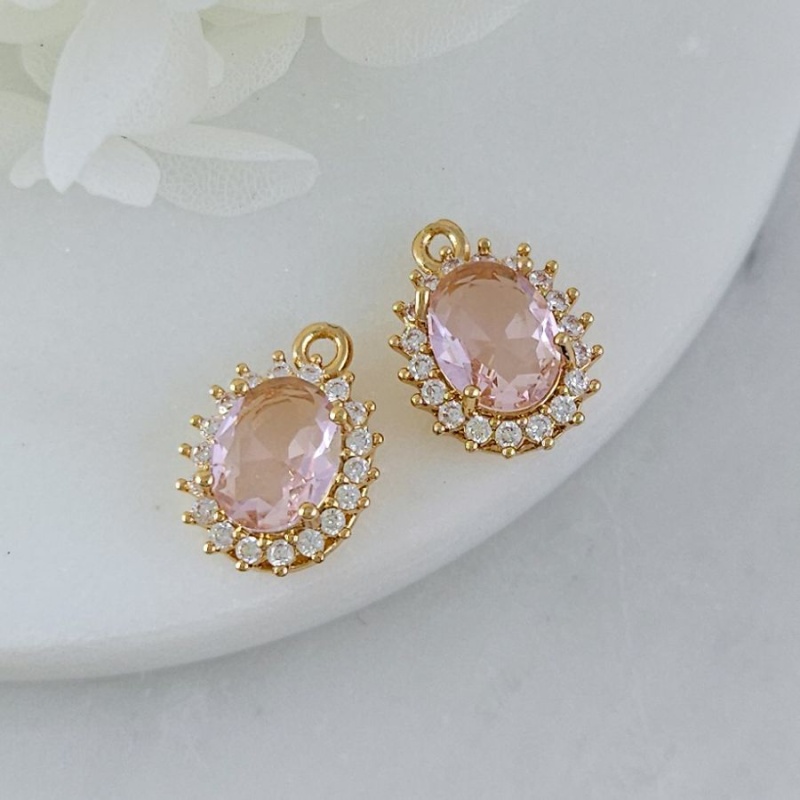 Подвеска овальная 15.7х11 мм с кристаллами, позолота 14К, розовый (10212-РОЗ) купить с доставкой по России | Интернет-магазин Viva Beads