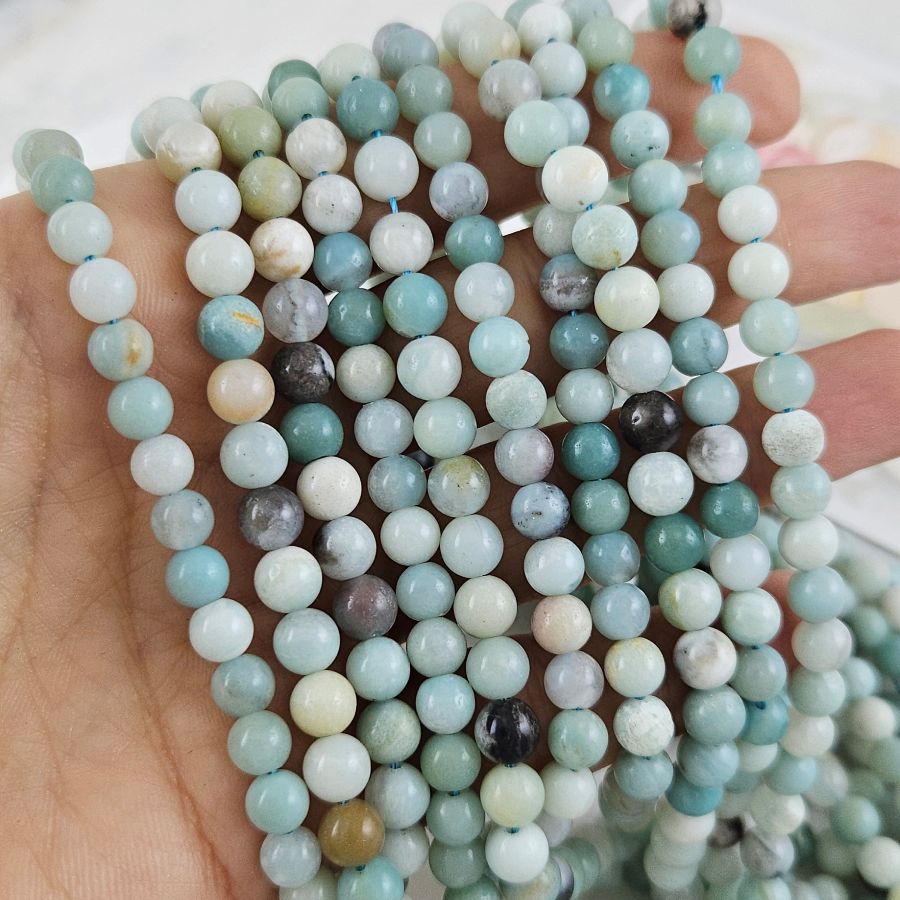 Нить 38 см Амазонит натуральный ок. 6 мм бусины гладкий шар (4565-6) для бижутерии купить с доставкой по России | Интернет‑магазин Viva Beads
