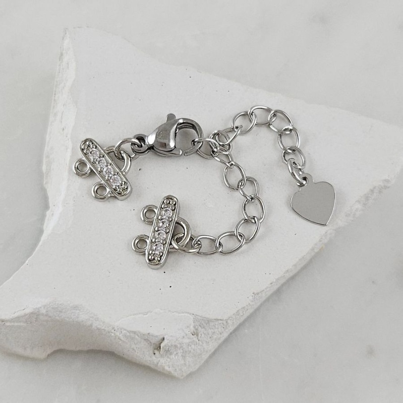 Замок лобстер 10 мм с коннекторами на 2 нити, с фианитами, родиевое покр. (9572-Р) замок для украшений купить с доставкой по России | Интернет-магазин Viva Beads