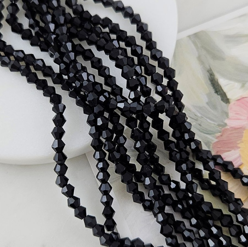 Нить 30 см Хрустальные бусины биконус ок. 4 мм, черный (8462-4-Ч) купить с доставкой по России | Интернет-магазин Viva Beads