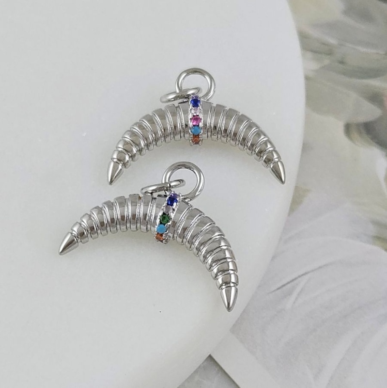 Подвеска Лунница 14.2х19.5 мм с фианитами, родиевое покрытие (10144-Р) купить с доставкой по России | Интернет-магазин Viva Beads