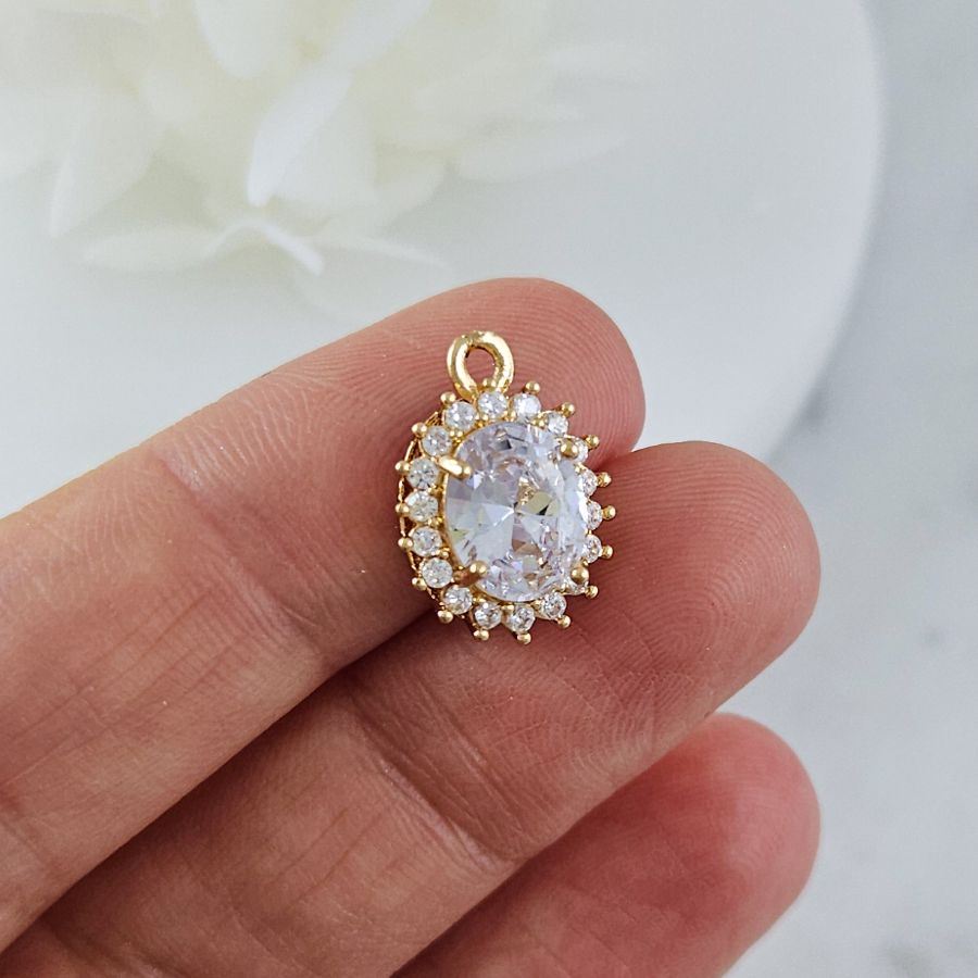 Подвеска овальная 15.7х11 мм с кристаллами, позолота 14К, прозрачный (10212-ПРОЗ) купить с доставкой по России | Интернет-магазин Viva Beads