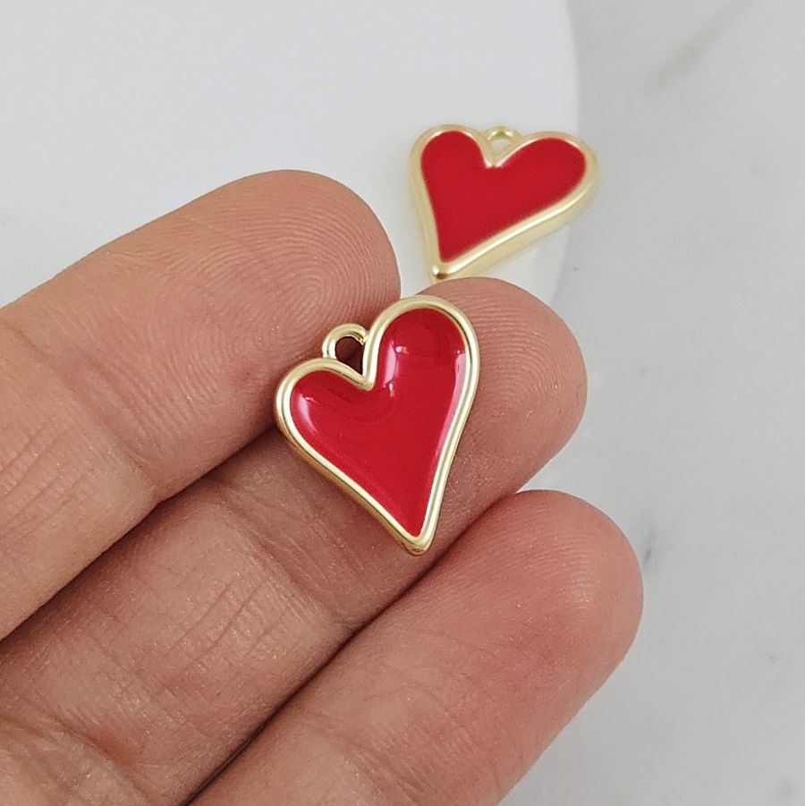 Подвеска Сердце 14.7x13.4 мм красная эмаль, позолота 14К (10193-З) купить с доставкой по России | Интернет-магазин Viva Beads