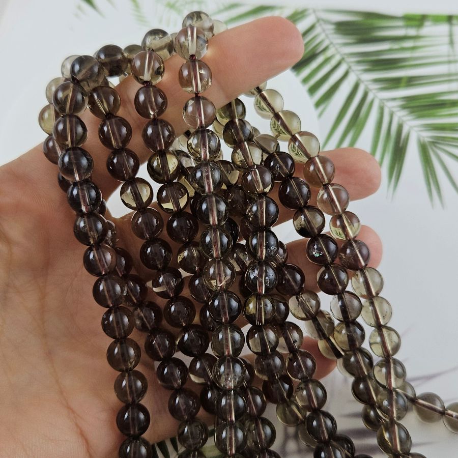 Нить 19 см Кварц дымчатый 7.8-8 мм гладкие круглые бусины (4480-8) купить в Воронеже | Заказать в интернет-магазине Viva Beads
