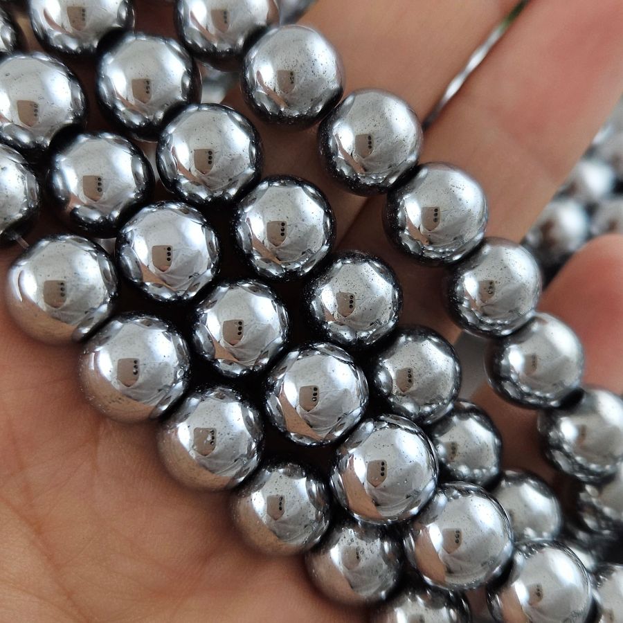 Нить 20 см Гематит, гематин 10 мм бусина гладкий шар, цвет платина (6000-10/НМ) купить в Воронеже | Заказать в интернет-магазине Viva Beads
