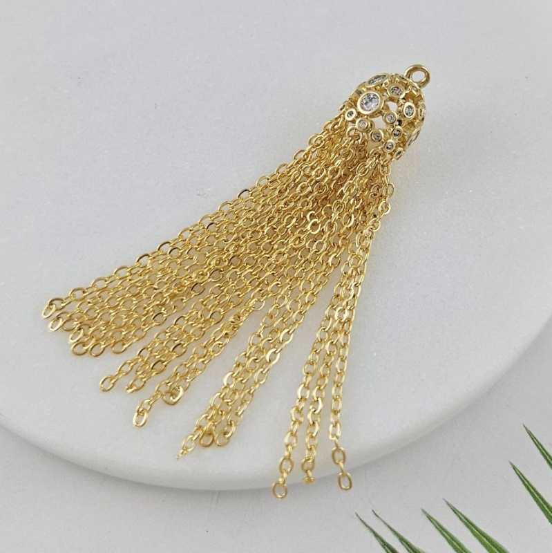 1 шт. Подвеска Кисточка 57х10 мм с фианитами, позолота 14К (10028-З) купить с доставкой по России | Интернет-магазин Viva Beads