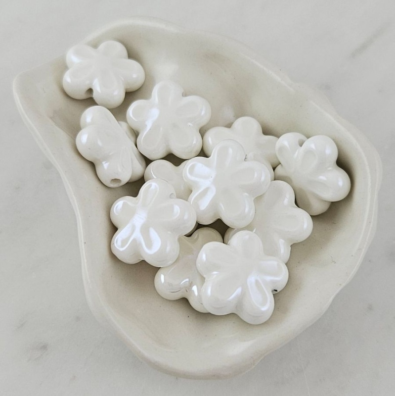 УЦЕНКА 1 шт. Бусина Цветок 18 мм белый, керамика (6478-18-Б_УЦ)