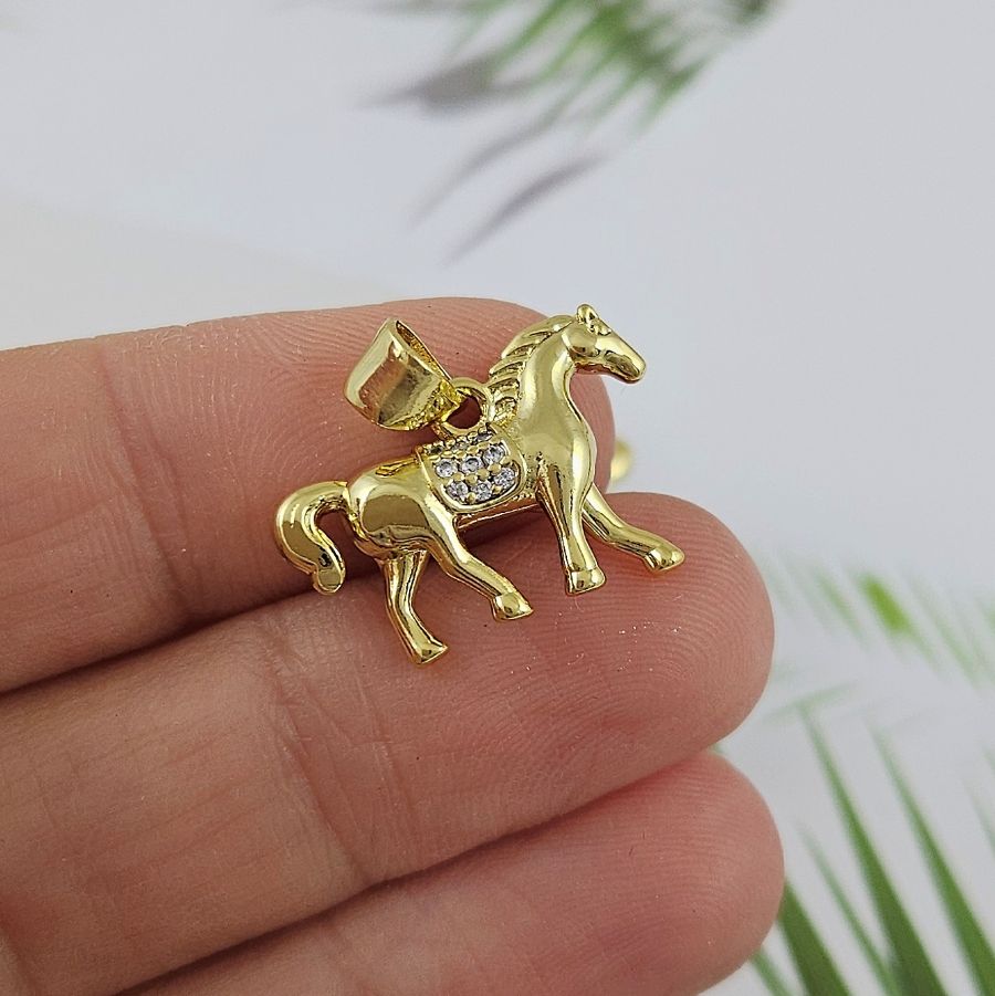 Подвеска Лошадь 14.4x20 мм с фианитами, позолота 14К (9988-З)
