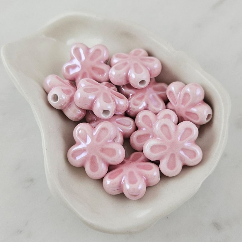 УЦЕНКА 1 шт. Бусина Цветок 18 мм розовый, керамика (6478-18-РОЗ-УЦ)