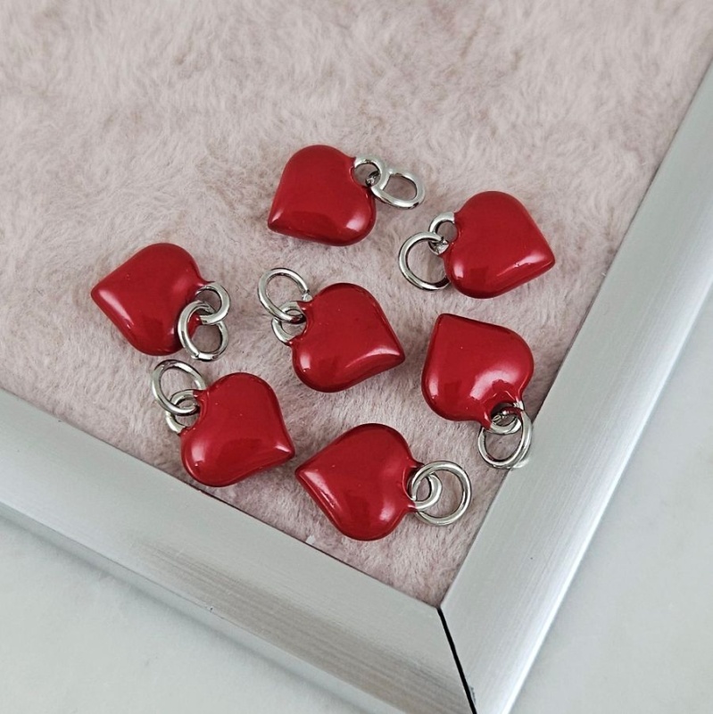 Подвеска Сердце 11x9.6х4.3 мм красная эмаль, родиевое покрытие (10180-Р) купить с доставкой по России | Интернет-магазин Viva Beads