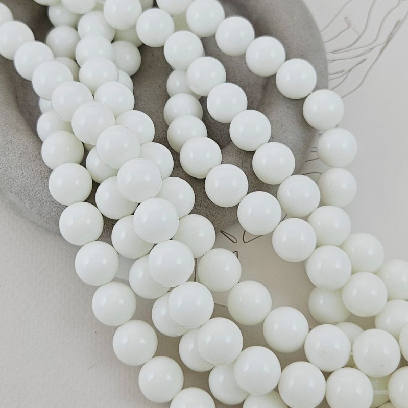 Нить 18 см Агат белый, имитация 12 мм бусина гладкий шар (6864-12/18 см)