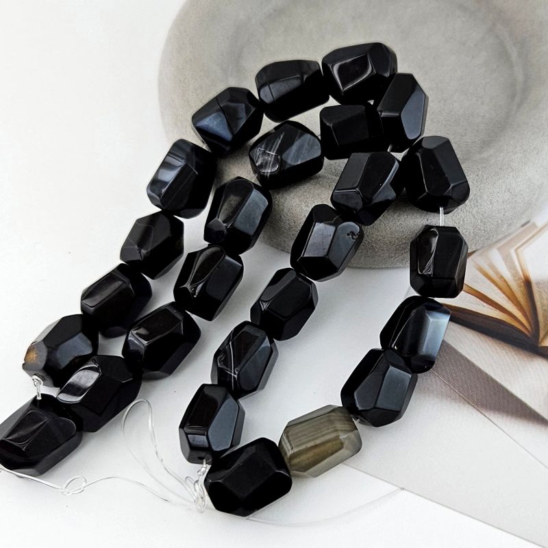 УЦЕНКА 1 шт. Агат черный 16-17x12-13.5x10.5-13 мм граненая бусина фри форм (9203-УЦ)