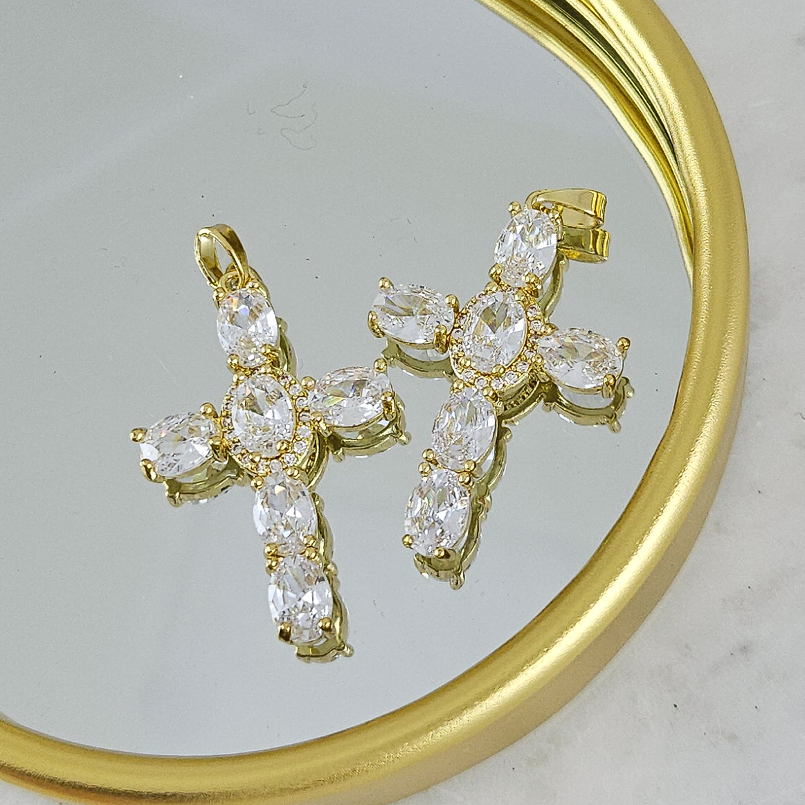 Подвеска Крест 33х22 мм с фианитами позолота 14К (6978-ЗБ) купить с доставкой по России | Интернет-магазин Viva Beads