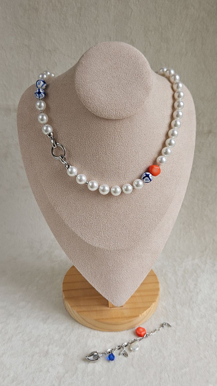 Колье-галстук из Майорки, коралла и керамики в морском стиле, набор материалов (НАБОР-88)