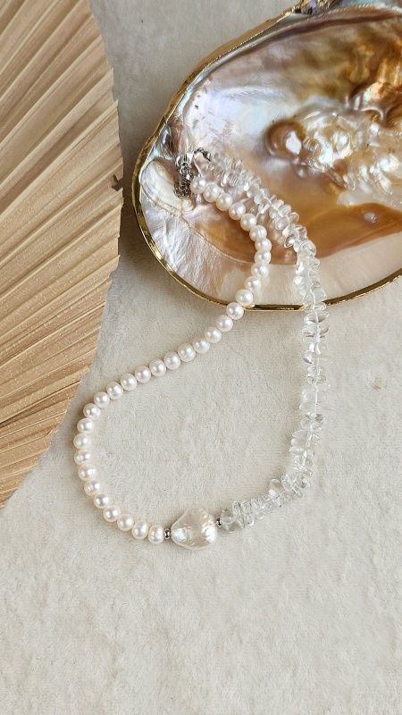 Чокер из натурального жемчуга и горного хрусталя, набор материалов для сборки (НАБОР-89)