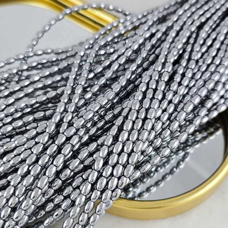 Нить 39 см Гематит, гематин 5х3.4 мм, бусины рис, цвет платина (10227-П) для бижутерии купить с доставкой по России | Интернет‑магазин Viva Beads
