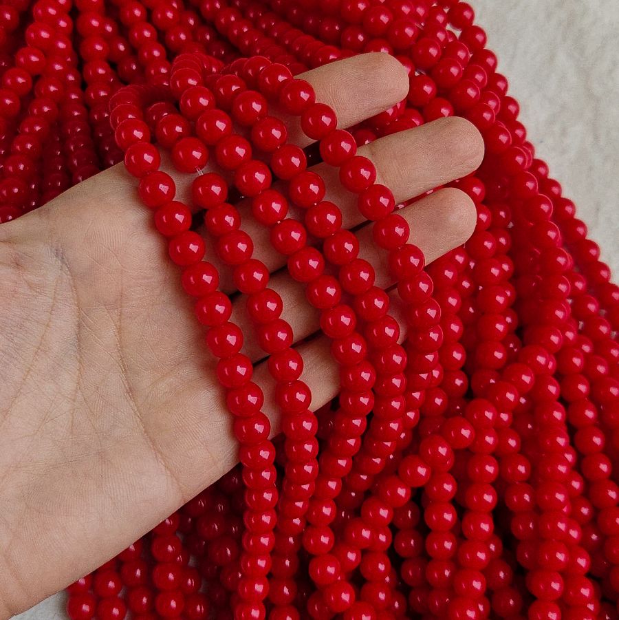 Нить 37 см Бусины стеклянные ок. 8 мм, гладкий шар, ярко-красный (9944-8) купить с доставкой по России | Интернет-магазин Viva Beads