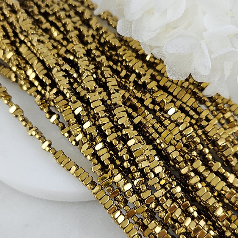 Нить 39 см Гематит, гематин 4х2 мм прямоугольные бусины, цвет античное золото (6205-ЗОЛ) для бижутерии купить с доставкой по России | Интернет‑магазин Viva Beads
