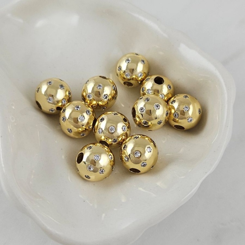 1 шт. Бусина разделитель 9.5 мм с фианитами, позолота 14К (10104-З) купить с доставкой по России | Интернет-магазин Viva Beads