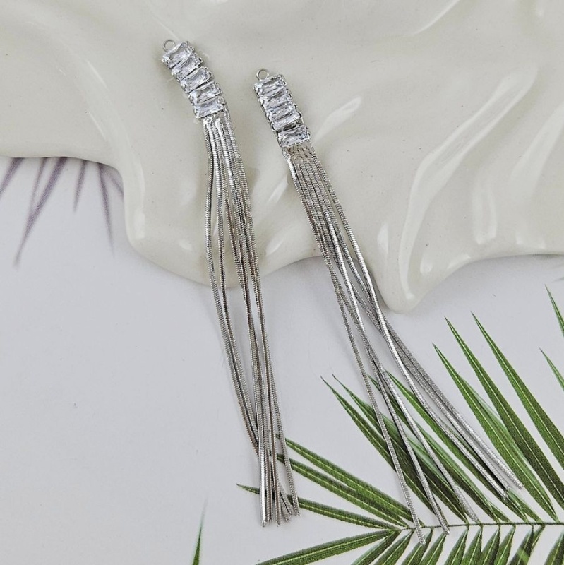 Подвеска Кисточка 85х6 мм с фианитами, родиевое покрытие (10009-Р)