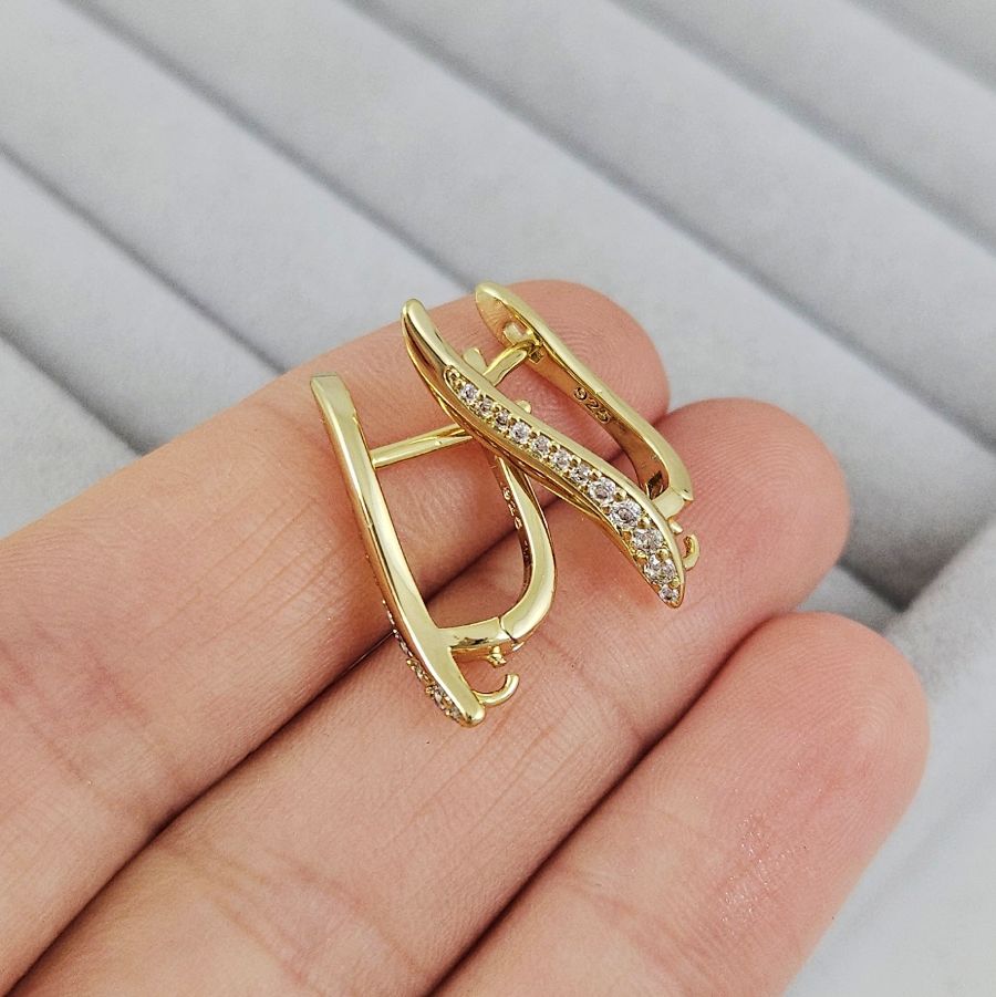 Швензы с английским замком 21.8х3.9 мм с фианитами, позолота 14К (10204-З) швензы для серег купить с доставкой по России | Интернет-магазин Viva Beads