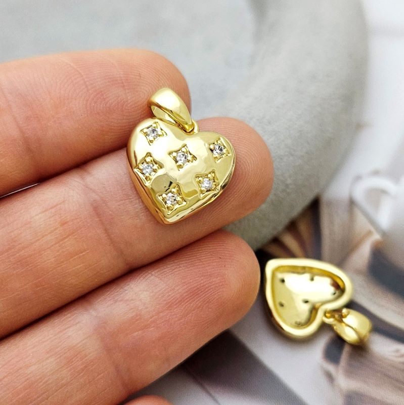 УЦЕНКА Подвеска Сердце с фианитами 14х13.5 мм позолота 14К (9178-З-УЦ)