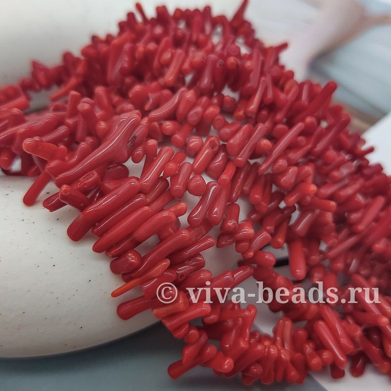 Нить 19 см Коралл игольчатый (палочки) 6-17 мм КРАСНЫЙ (2887-К) купить в Воронеже | Заказать в интернет-магазине Viva Beads
