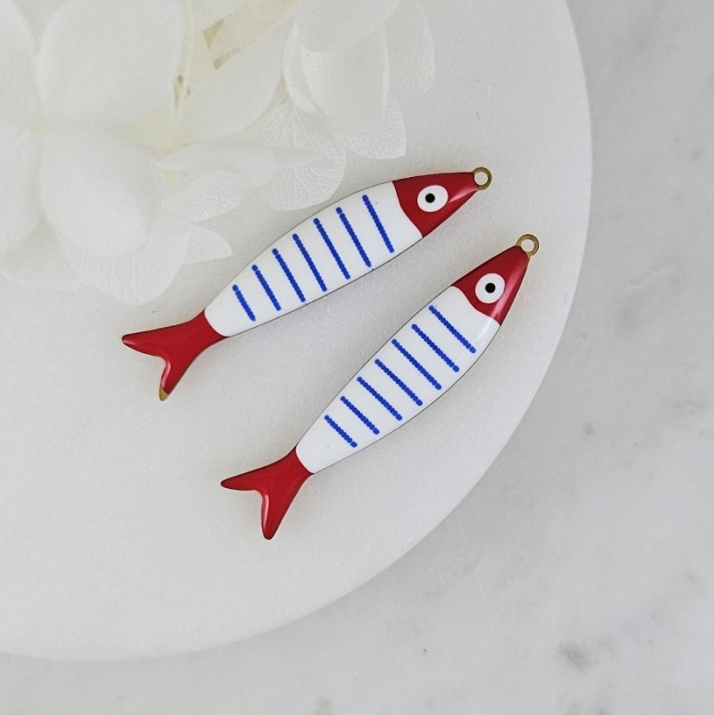 УЦЕНКА Подвеска Рыба 39.5х7.7х3.3 мм с эмалью, сталь в позолоте 18К (10208-СИН-УЦ)