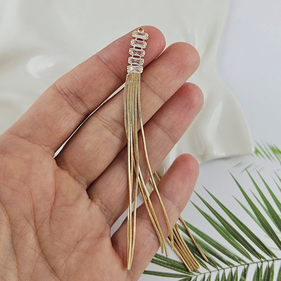 Подвеска Кисточка 85х6 мм с фианитами, позолота 14К (10009-З)