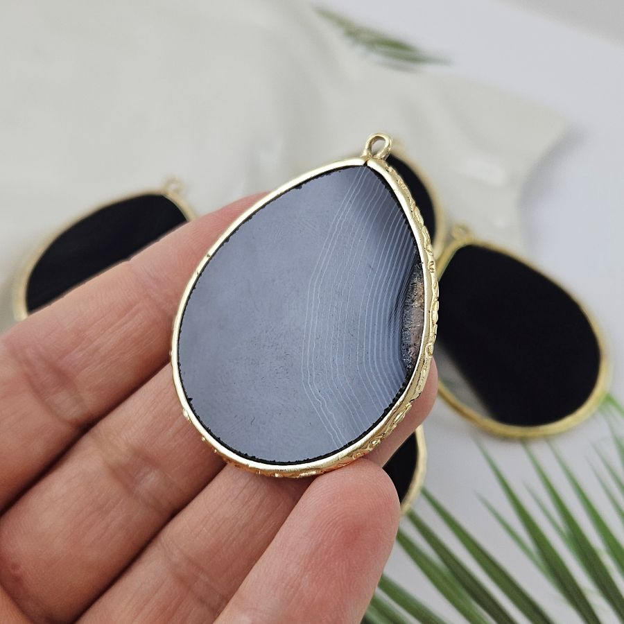 Подвеска Капля 44х34 мм черный агат, позолота 14К (10000-З) купить в Воронеже | Заказать в интернет-магазине Viva Beads
