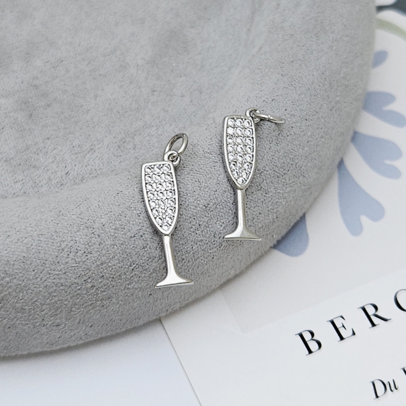 УЦЕНКА Подвеска Бокал 19x4.8 мм с фианитами, родиевое покрытие (9138-Р-УЦ)