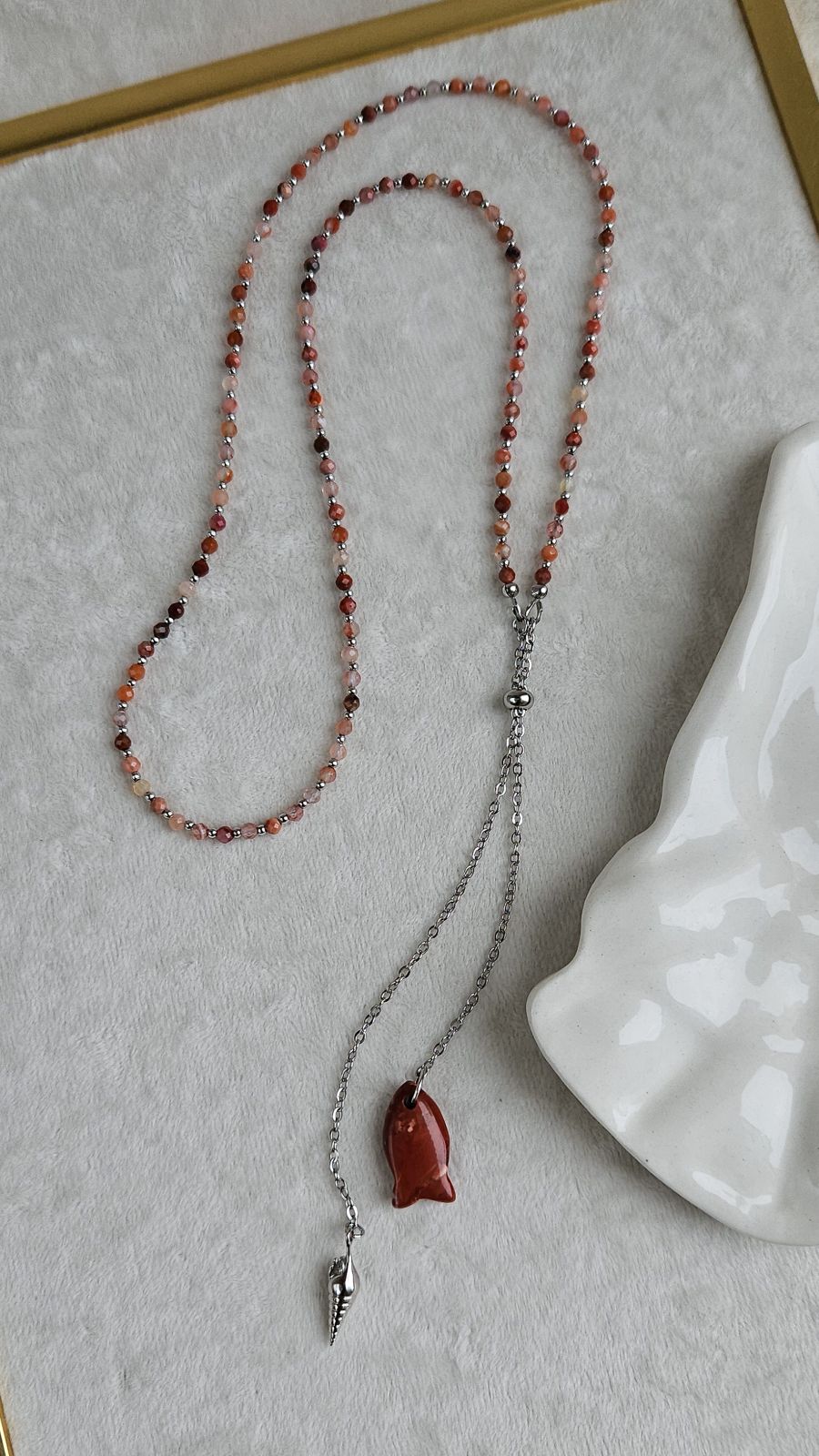 Колье-галстук из агата с подвесками в морском стиле - набор материалов для самостоятельной сборки (НАБОР-86)