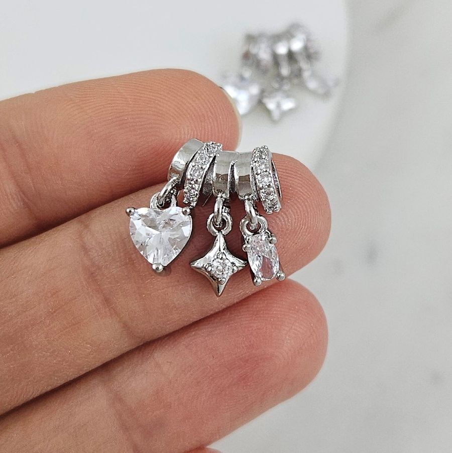 Сет подвесок на бейле 15.5х12 мм с фианитами, родиевое покрытие (10191-Р) купить с доставкой по России | Интернет-магазин Viva Beads