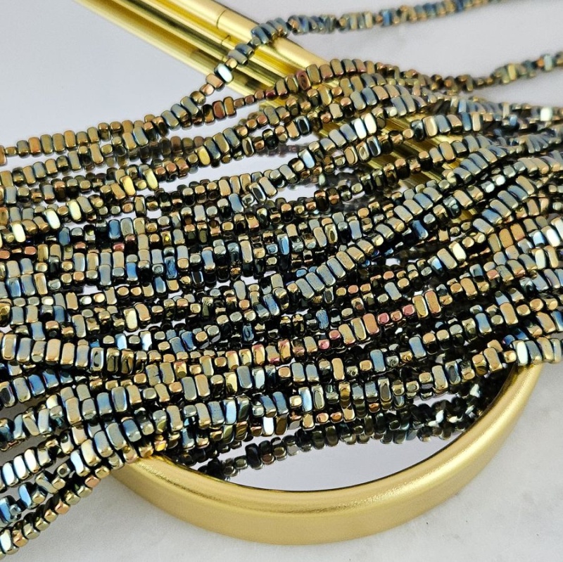 Нить 39 см Гематит, гематин 4х2 мм прямоугольные бусины, цвет хамелеон (6205-Х) для бижутерии купить с доставкой по России | Интернет‑магазин Viva Beads
