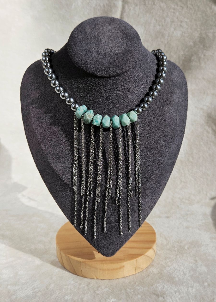 Колье из гематита и амазонита с цепочками - набор материалов (НАБОР-81) купить с доставкой по России | Интернет-магазин Viva Beads