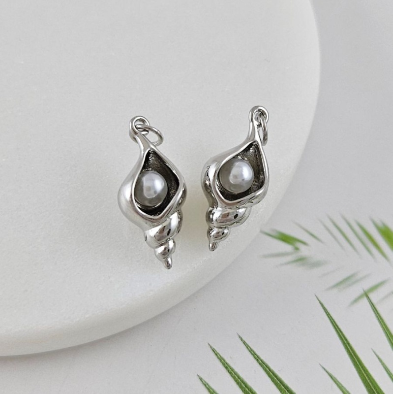 Подвеска кулон Ракушка 22.2x9.8 мм с жемчужиной,родиевое покрытие (10025-Р)