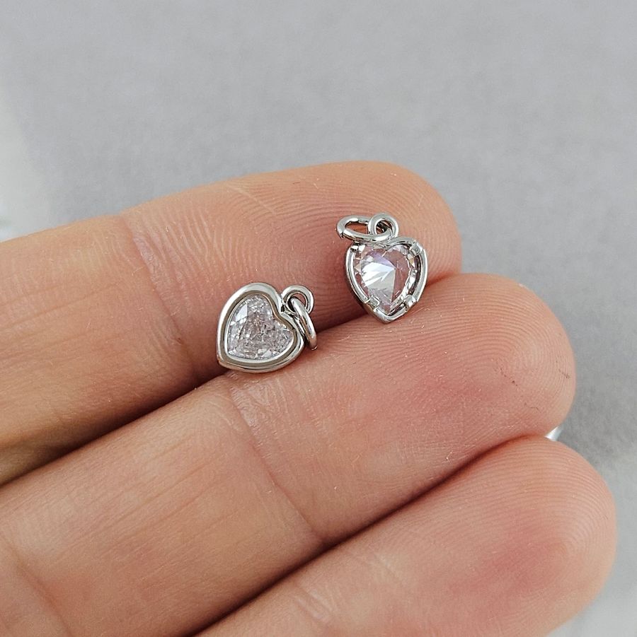 Подвеска Сердце с фианитом 6х8 мм Crystal, родиевое покр. (8030-РБЕЛ)