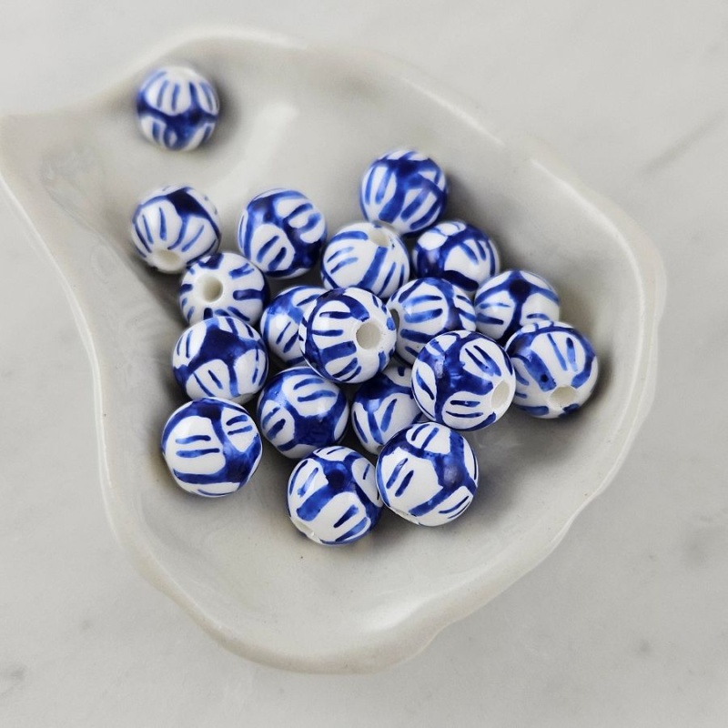 1 шт. Бусина с рисунком ок. 10 мм синий, керамика (10127) купить с доставкой по России | Интернет-магазин Viva Beads