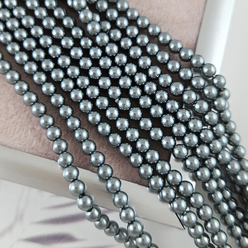 Нить 39 см Жемчуг Майорка 4 мм круглые бусины, серый (6330-4) купить с доставкой по России | Интернет-магазин Viva Beads