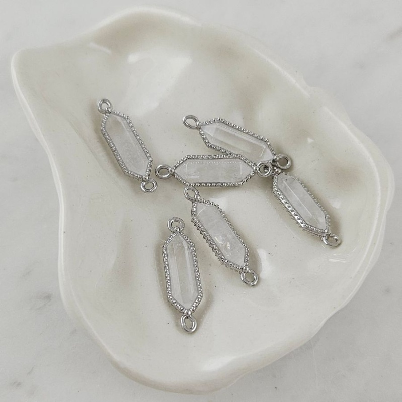 Коннектор с горным хрусталем 24x6.5x4.2 мм, родиевое покрытие (9830-Р) купить с доставкой по России | Интернет-магазин Viva Beads