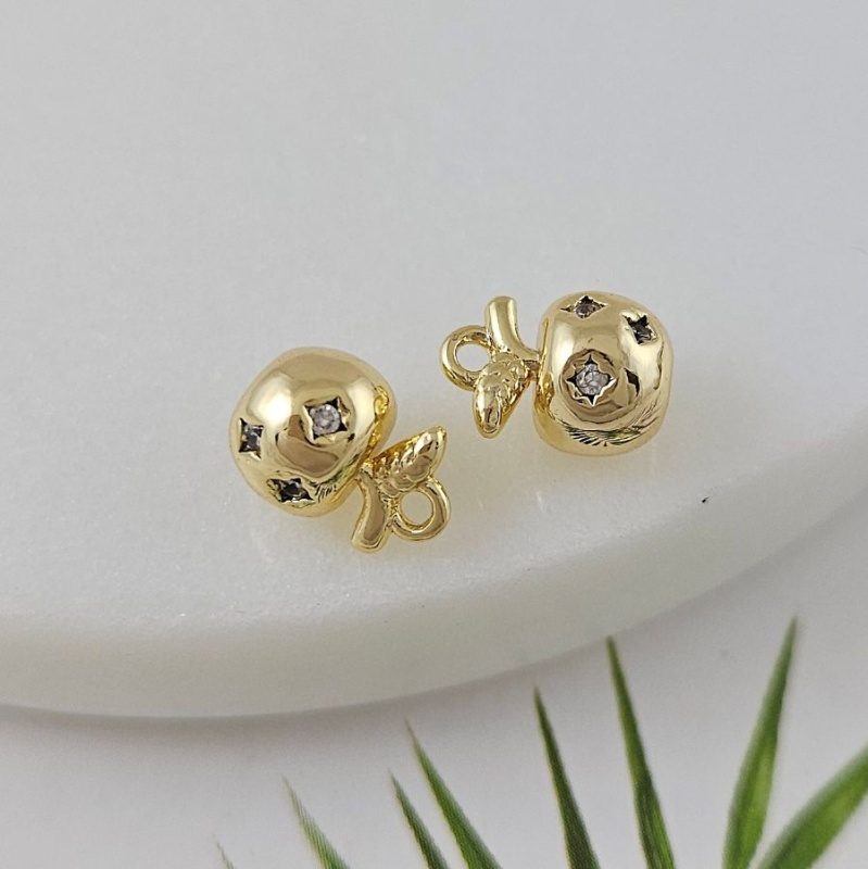 УЦЕНКА Подвеска Яблоко 9.7x7.1 мм с фианитами, позолота 14К (9953-З-УЦ)