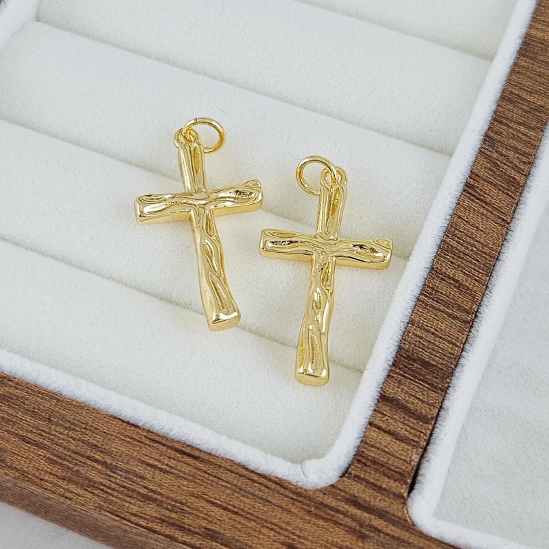 Подвеска Крест 25.3х14 мм с текстурой, позолота 14К (10231-З) купить с доставкой по России | Интернет-магазин Viva Beads