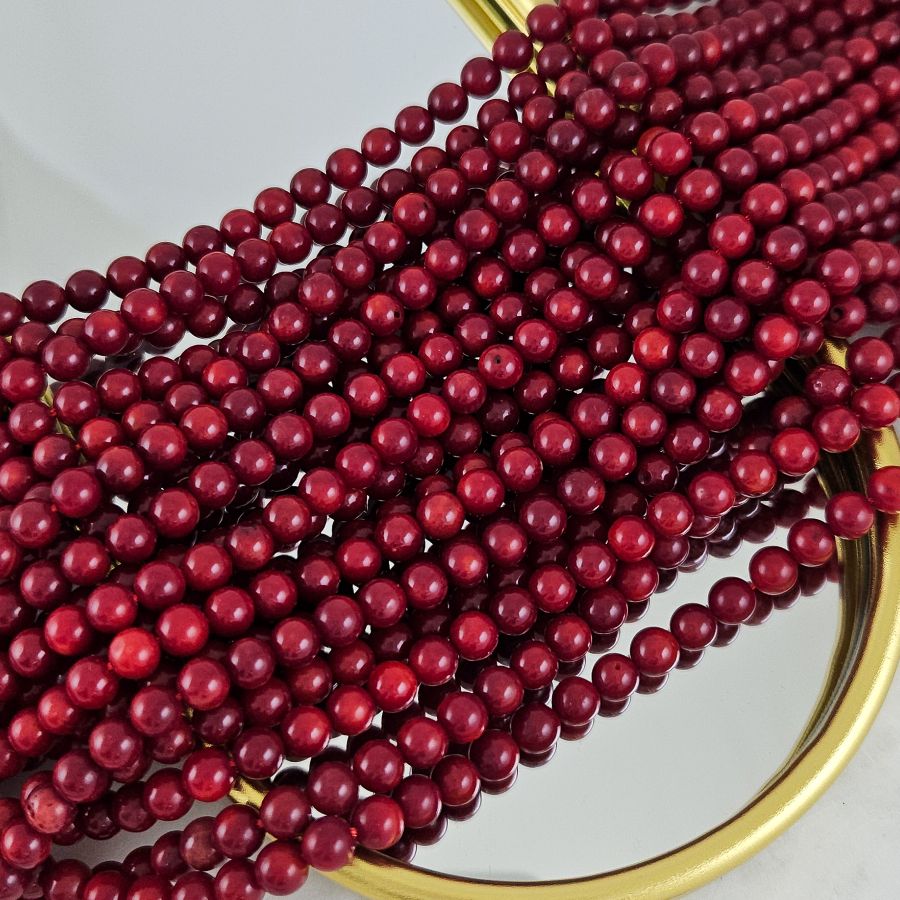 Нить 20 см Коралл натуральный ок. 5.2 мм, бусины гладкий шар, темно-красный (8675-5) для бижутерии купить с доставкой по России | Интернет‑магазин Viva Beads
