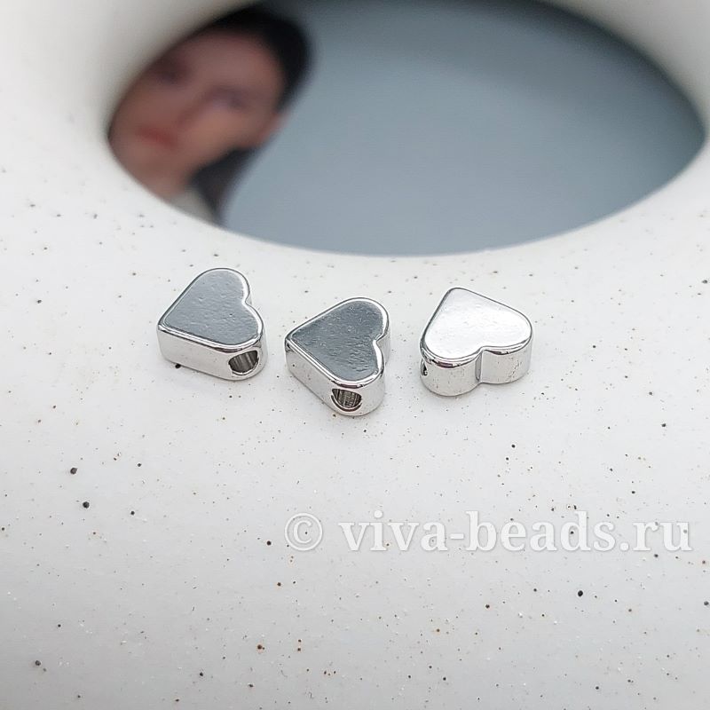 УЦЕНКА 1 шт. Бусина разделитель Сердце 7x6x3 мм родиевое покр. (5339-Р/1-УЦ)