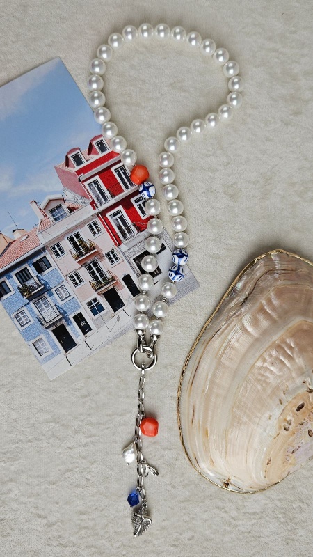 Колье-галстук из Майорки, коралла и керамики в морском стиле, набор материалов (НАБОР-88)